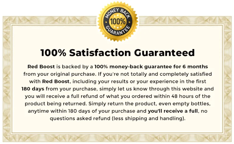 Red Boost 100% satisfaction guarantee certificate
