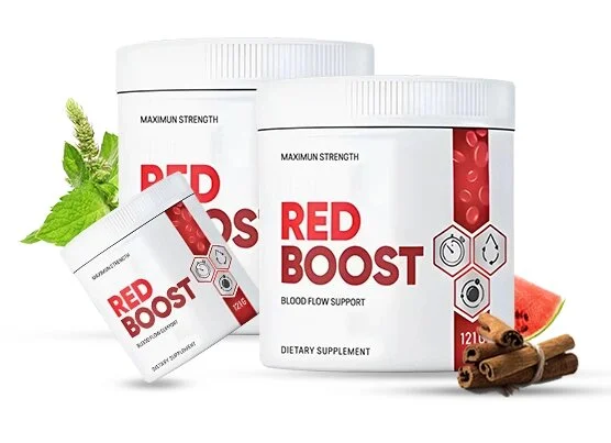 Red Boost blood flow support supplement bottles